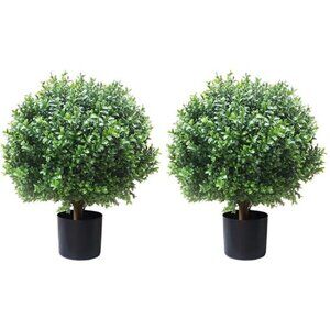 ALL SEASON GREEN 2'T 18''W Boxwood Ball Artificial Topiary Trees Potted Faux